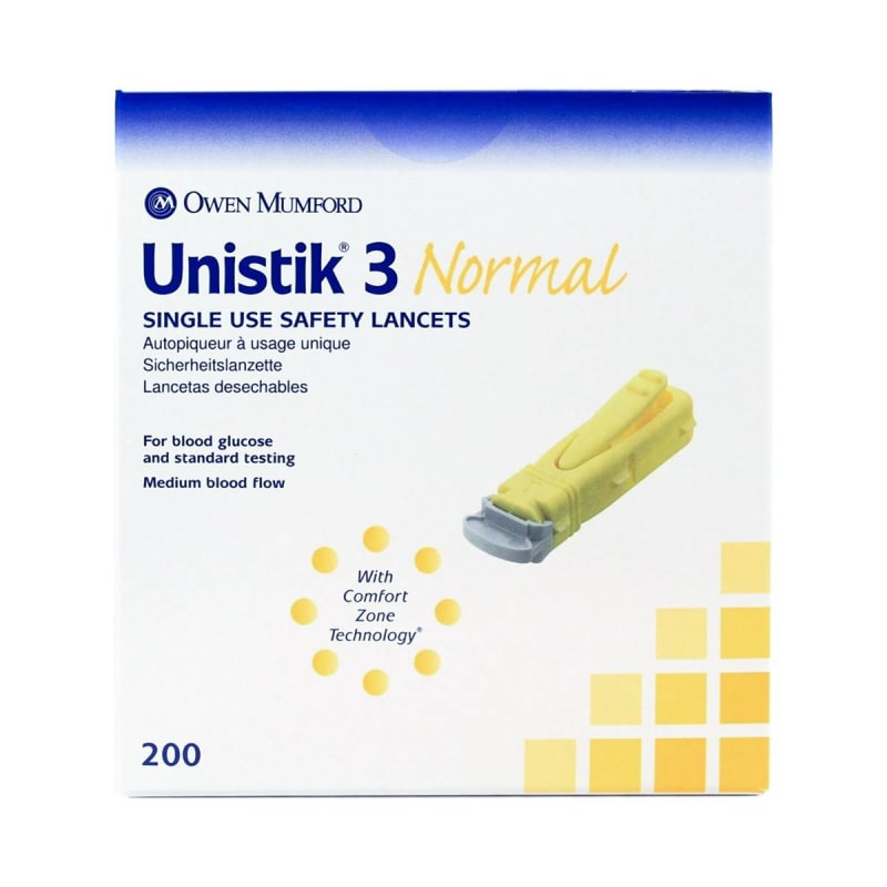 Owen Mumford UnistikÂ® 3 Normal Safety Lancet, 23 Gauge, 200 ct.